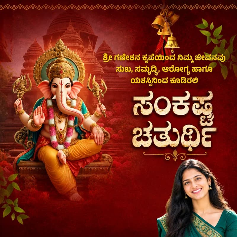 Sankashti Chaturthi (ಸಂಕಷ್ಟ ಚತುರ್ಥಿ) Kannada devotional poster with Lord Ganesha and the user's photo